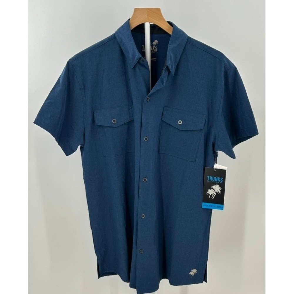 Trunks Surf & Swim Co Mens Medium Moody Blue Chambray Stretch Shirt TS219-2 NEW